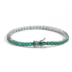 Premium 4mm green cubic zirconia tennis bracelet with silver-tone finish for unisex
