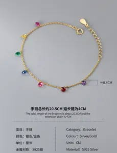 Detailed view of S925 sterling silver bracelet featuring vibrant multicolored teardrop crystals