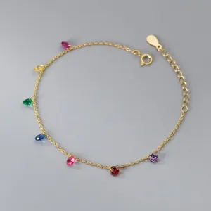 Elegant 925 Sterling Silver Colored Rhinestone Bracelet For Women Minimalist Korean Style Colorful Gemstone Hand Jewelry