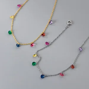 S925 silver bracelets featuring vibrant colorful dangling crystal charms in gold and silver