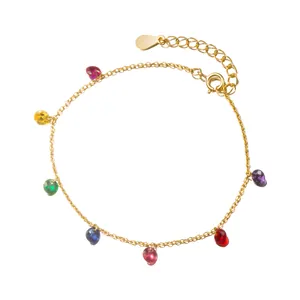 Elegant 925 sterling silver gold plated bracelet featuring vibrant rainbow zircon gemstones