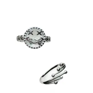 Ensemble de bagues minimalistes en argent S925 avec smiley et perles multicouches