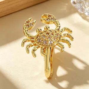 Close-up macro detail of a golden crab-shaped nose clip with sparkling zirconia stones