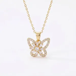 Elegant gold butterfly pendant necklace with sparkling cubic zirconia stones for women