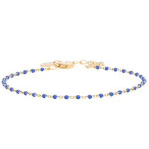 Minimalist S925 sterling silver bracelet with gold plating and blue enamel beads