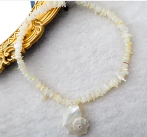 Gedetailleerd overzicht van de schelpchip ketting met een witte slakkenhanger