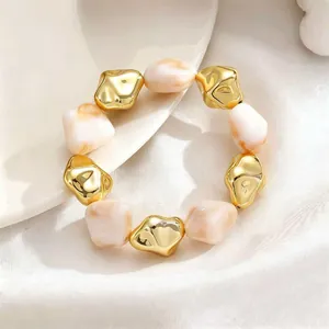Vintage irregular golden CCB beads and marbled peach resin bead bracelet for women jewelry