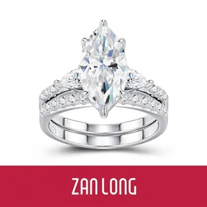 Conjunto De Anillos Apilables Con Moissanita De Corte Marquise En Plata De Ley 925 Joyería De Boda Compromiso Mujer Anillos De Novia