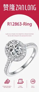 Close-up of a sparkling oval moissanite engagement ring set in S925 sterling silver