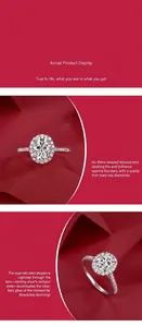 Detailed view of oval moissanite halo ring in 925 sterling silver with sparkling fire