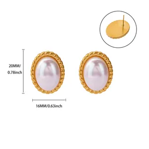 Vue détaillée des dimensions 20mm x 16mm des boucles d'oreilles perles ovales
