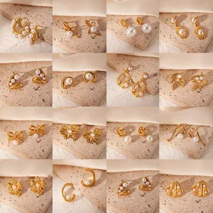 Orecchini a Lobo Vintage Francesi in Acciaio Inossidabile con Perle Fiocco Fiore Cuore Placcati Oro Gioielli Donna