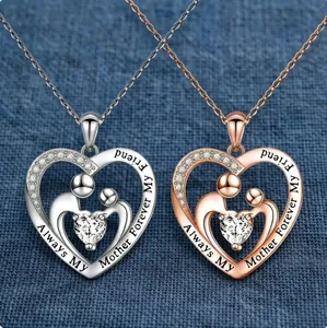 Edelstahl Herz Anhänger Halskette Für Damen Zirkonia Eingelegt Mutter Und Kind Halskette Gravierte Always My Mother Muttertag Schmuck Geschenk