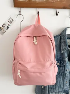 Simple Japanese style cute pink backpack for girls, minimalist lightweight travel bag