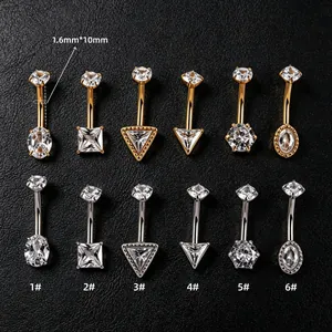 Détail de piercings de nombril géométriques en acier 316L avec oxydes de zirconium