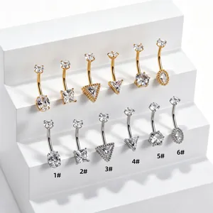 Anneau de Piercing au Nombril en Acier Inoxydable 316L avec Zirconia Géométrique Bijoux de Corps Femmes Or Argent