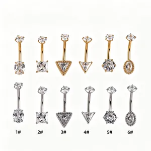 Ensemble de piercings de nombril en acier 316L avec zircons géométriques variés.