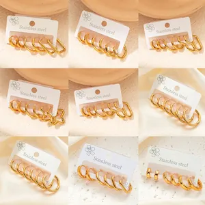 Ensemble de Boucles d'Oreilles en Acier Inoxydable Étoile Cœur Papillon pour Femmes Mode Zircone Bijoux Or Argent