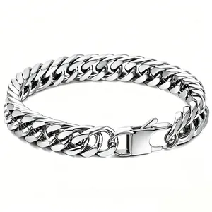 Stainless Steel Cuban Link Chain Bracelet Necklace For Men Women Hip Hop Vintage Polished Metal Jewelry Accessory Gift