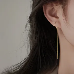 Elegant minimalist gold long dangling chain threader earrings jewelry for women