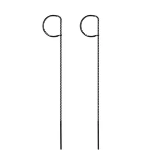 Elegant minimalist black long threader earrings with delicate metal chain for women