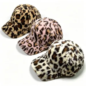 Soft leopard print plush baseball caps in three colors for winter warmth and style.