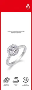 Elegant halo moissanite ring in S925 silver with sparkling side stones detail