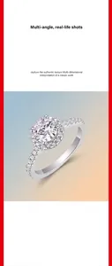 Detailed view of luxury S925 sterling silver moissanite ring with halo setting
