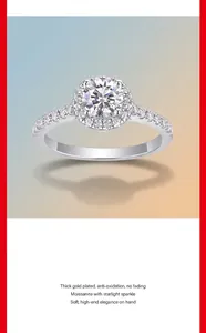 Detailed view of luxury S925 sterling silver moissanite halo ring with brilliant sparkle
