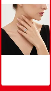 Elegant close-up of a moissanite halo ring in S925 sterling silver worn on finger