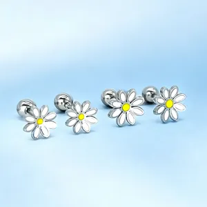 Frische Edelstahl Gänseblümchen Ohrstecker Für Damen Süße Weiße Emaille Blume Ohrringe Mode Schmuck Mit Schraubverschluss