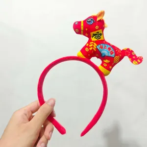Red plush horse headband with Chinese festive patterns for party