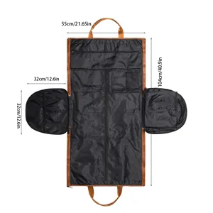 Detailed dimensions of the unfolded convertible garment travel bag with suit compartment