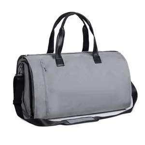 Professional grey convertible travel garment bag for suits and gym with shoulder strap