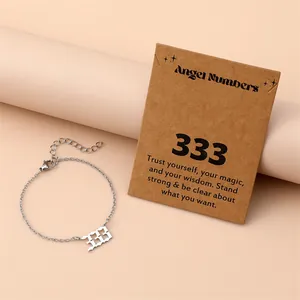 Silver stainless steel 333 angel number bracelet with a brown message card detail view