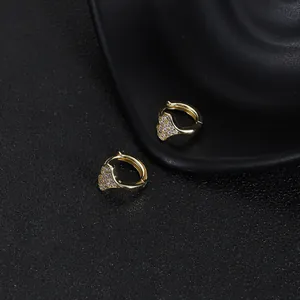 Elegant gold plated fan-shaped hoop earrings with sparkling zircon stones for women