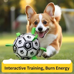 Durable Dog Soccer Ball With Grab Tabs Interactive Pet Football Toy For Small Medium Large Dogs Outdoor Training Toy With Pump