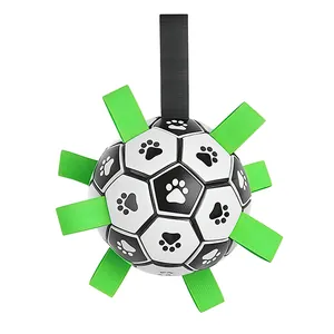 Interactive soccer dog toy ball with grab tabs for training and outdoor fetching