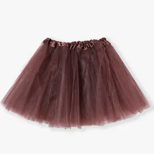 Elegant dark brown multi-layered fluffy tulle tutu skirt for Halloween costume parties