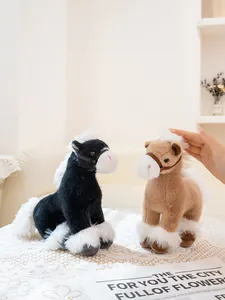 Realistic plush horse toy dolls with white fluffy mane for children's bedroom decor