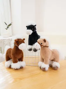 Adorable plush horse toy set in three colors with fluffy white manes and standing pose.