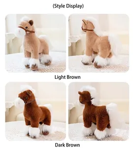 Realistic plush horse toy set featuring light brown and dark brown standing pony designs