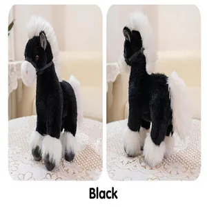 Detailed view of a realistic black and white plush horse toy for children's bedroom decor