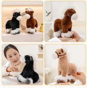 Soft plush horse toys in black brown and tan with fluffy white manes and tails
