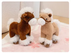 Adorable soft plush horse dolls in brown and tan with fluffy white manes and tail detail