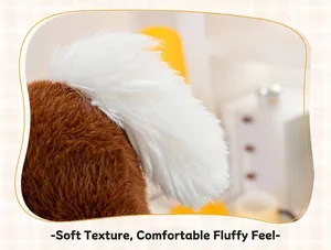 Close-up of soft plush horse toy showing fluffy white mane and brown fur texture.