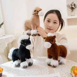 Realistic plush horse toy set featuring three colors with fluffy white manes and tails