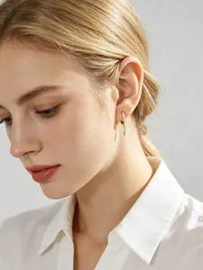 Elegant s925 sterling silver gold plated hoop earrings with marquise blue stone and zirconia