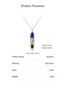 S925 sterling silver necklace featuring geometric colorful gemstones with parameters