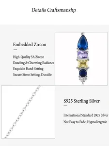 Detailed view of S925 sterling silver necklace with multi-colored geometric zircons